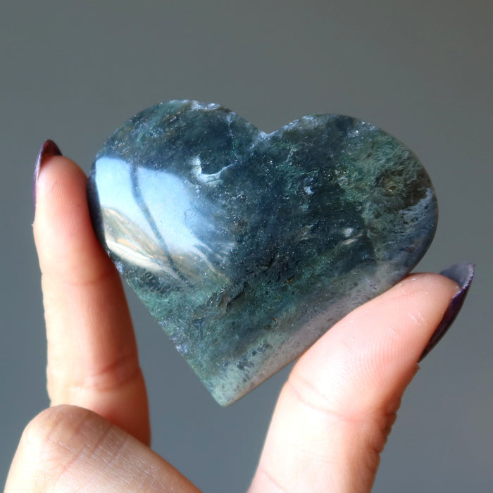 Moss Agate Heart Dark Green Gift Friendship Crystal