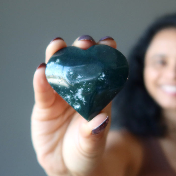 Moss Agate Heart Dark Green Gift Friendship Crystal