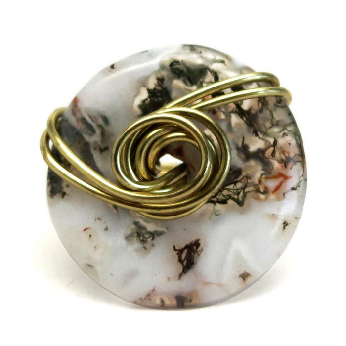 moss agate wire wrapped ring