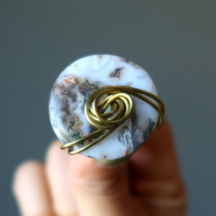 moss agate wire wrapped ring