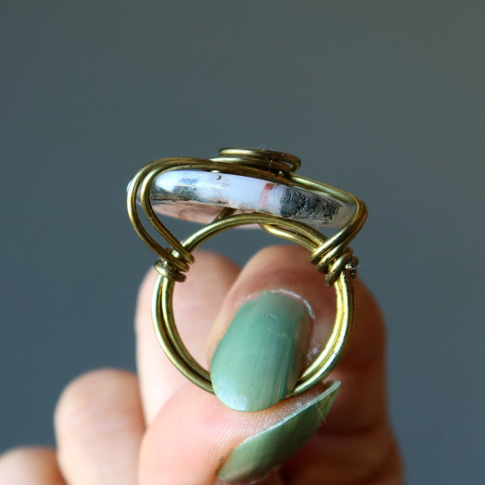 moss agate wire wrapped ring