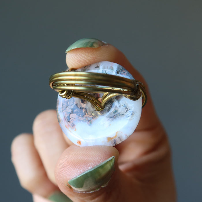 moss agate wire wrapped ring