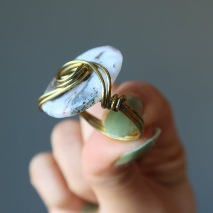 moss agate wire wrapped ring