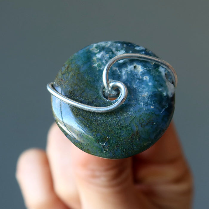 moss agate wire wrapped ring