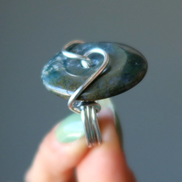 moss agate wire wrapped ring