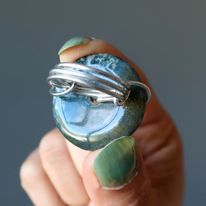 moss agate wire wrapped ring