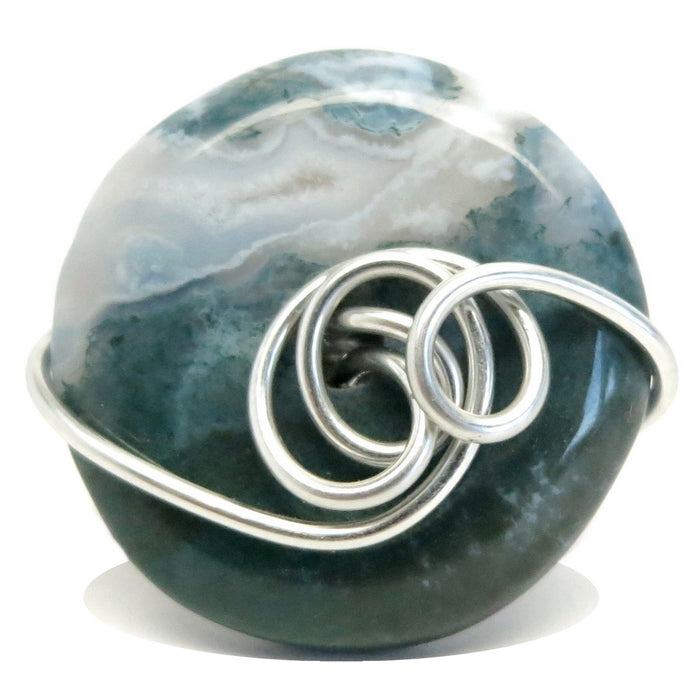 Moss Agate Ring White River Green Forest Crystal Silver