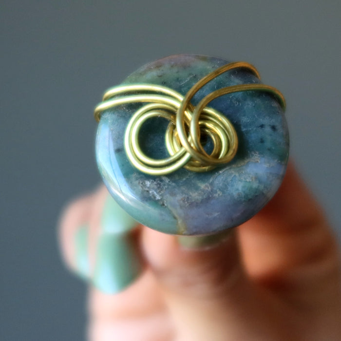 moss agate gold wire ring