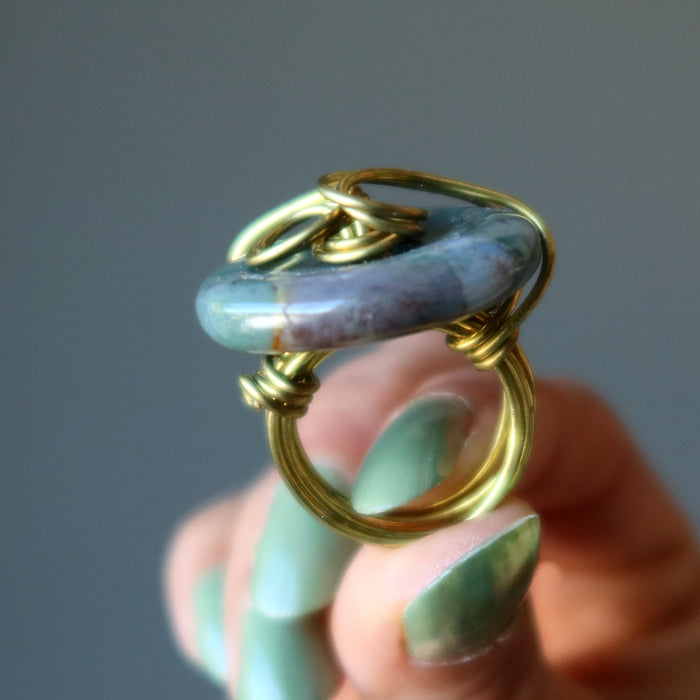 moss agate gold wire ring
