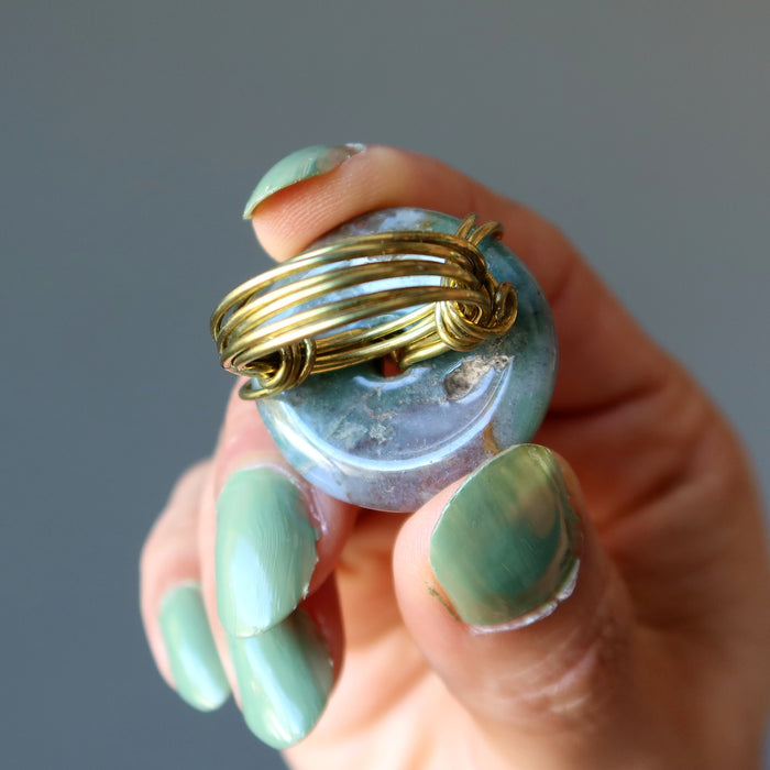 moss agate gold wire ring