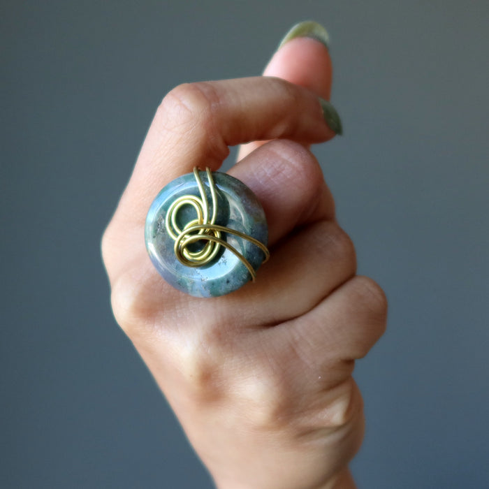 moss agate gold wire ring