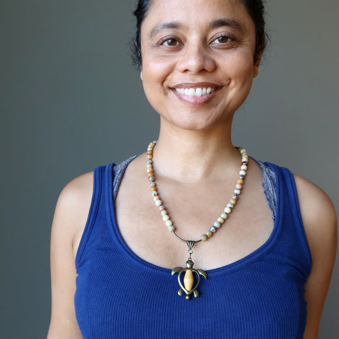 Crazy Lace Agate turtle necklace