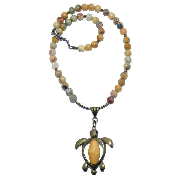 Crazy Lace Agate turtle necklace
