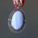 blue lace agate oval sterling silver pendant
