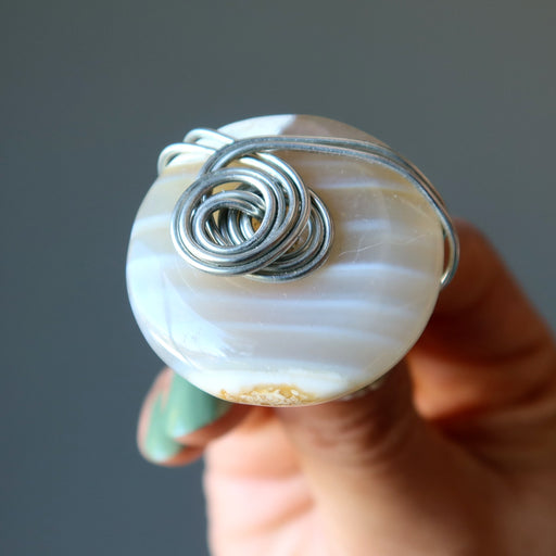 white agate wire ring