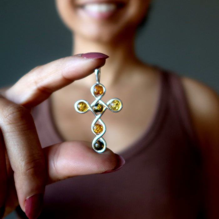 Amber Cross Pendant 