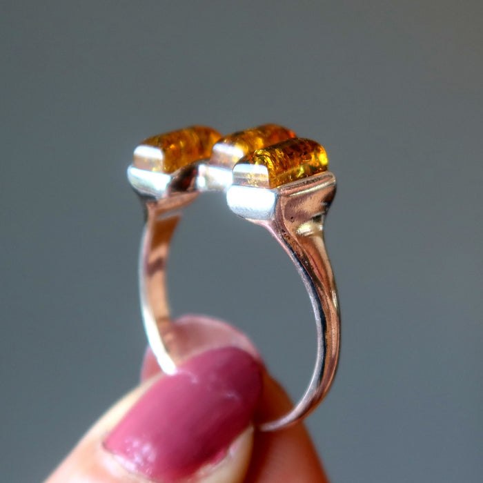 Rectangular Amber Ring 
