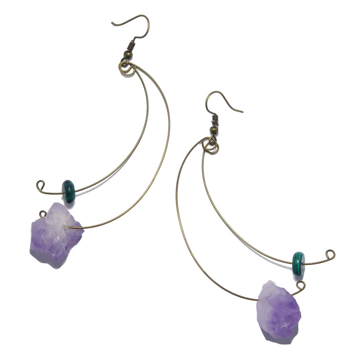 Amethyst Earrings Malachite Modern Royalty Gem