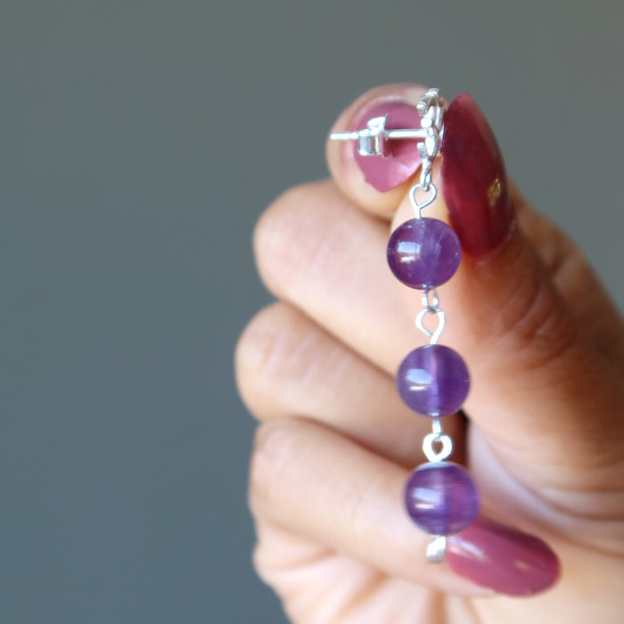 Amethyst Earrings Sacred Om Studs Sterling Silver