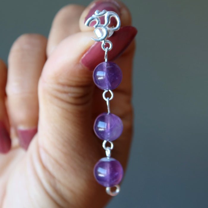 Amethyst Earrings Sacred Om Studs Sterling Silver