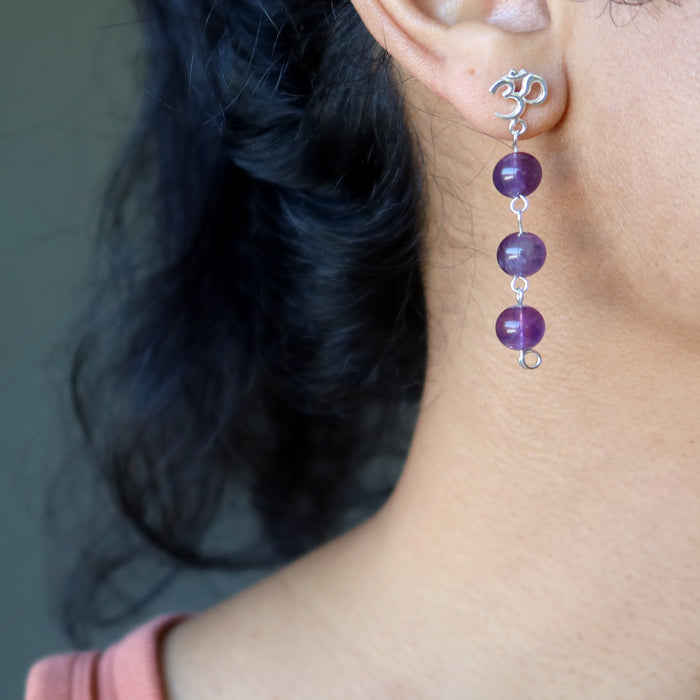 Amethyst Earrings Sacred Om Studs Sterling Silver