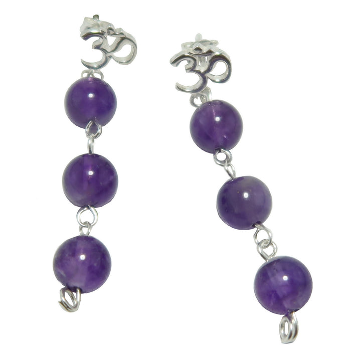 Amethyst Earrings Sacred Om Studs Sterling Silver