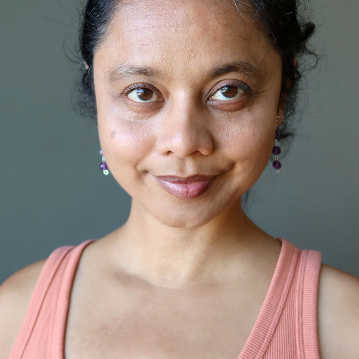 Amethyst Earrings Sacred Om Studs Sterling Silver