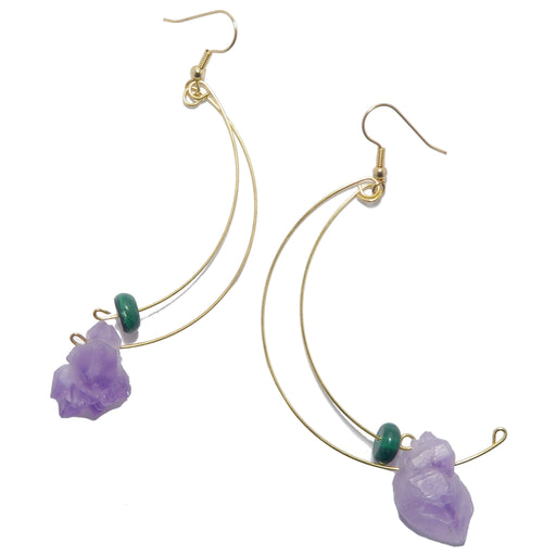 Bliss Purple Green Gold Dangle Amethyst Malachite Earrings