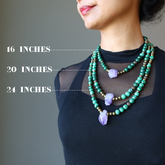 layer of raw amethyst malachite beaded necklaces