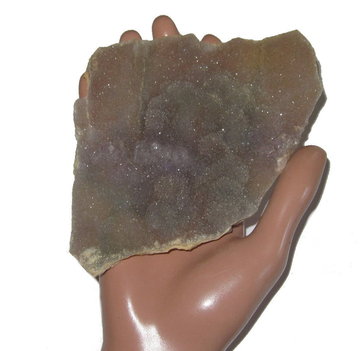 5.3" x 3.8" x 0.6" Sparkling Purple Flower Amethyst Cluster on mannequin palm