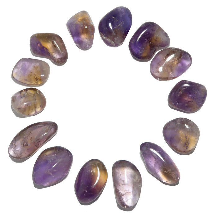a set of 14 amethyst citrine tumbled stones