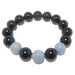 blue angelite and black rainbow obsidian stretch bracelet