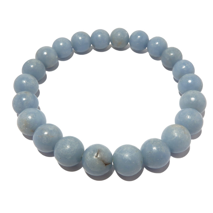 blue angelite round beaded stretch bracelet