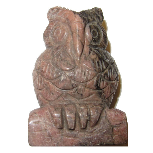 Rhodonite Owl Figurine Pink Messenger of Love Gemstone Carving