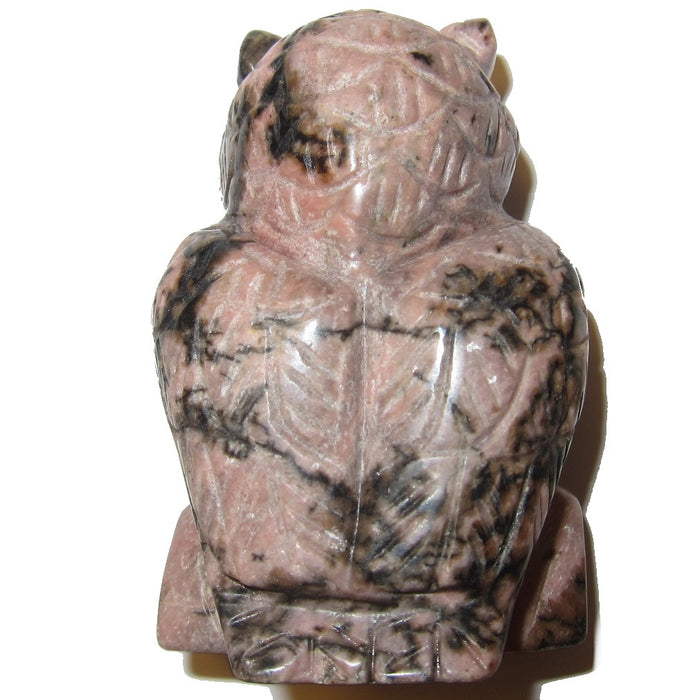 Rhodonite Owl Figurine Pink Messenger of Love Gemstone Carving