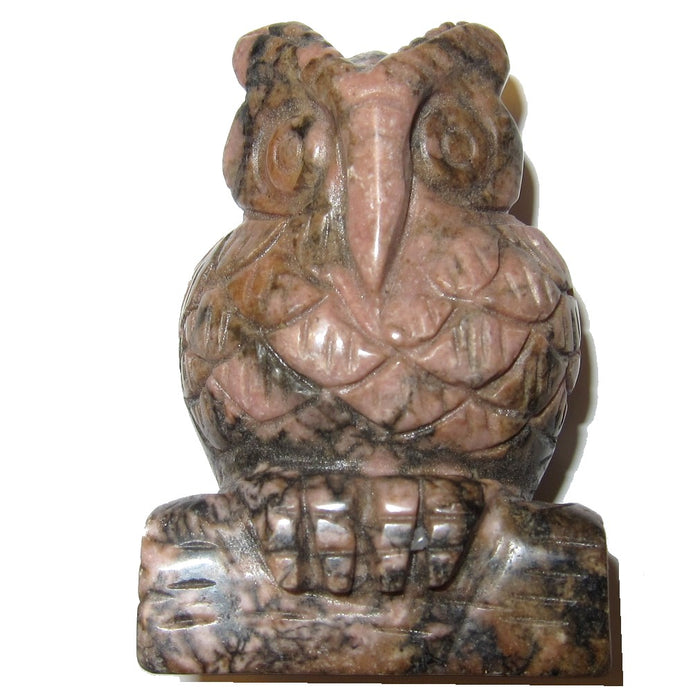 Rhodonite Owl Figurine Pink Messenger of Love Gemstone Carving