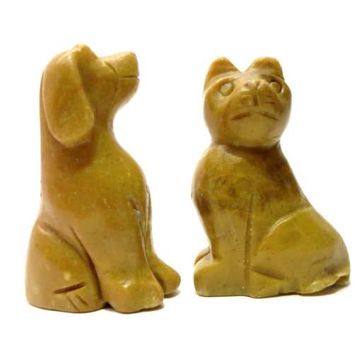 Animal Set 09 Cat Dog Yellow Jasper Stone Carving Pair - I Dig Crystals