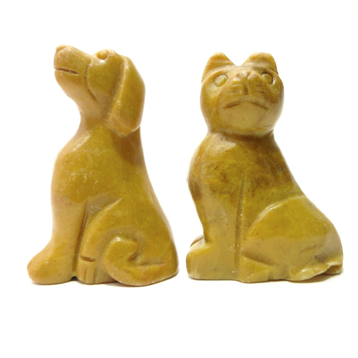 Animal Set 09 Cat Dog Yellow Jasper Stone Carving Pair - I Dig Crystals