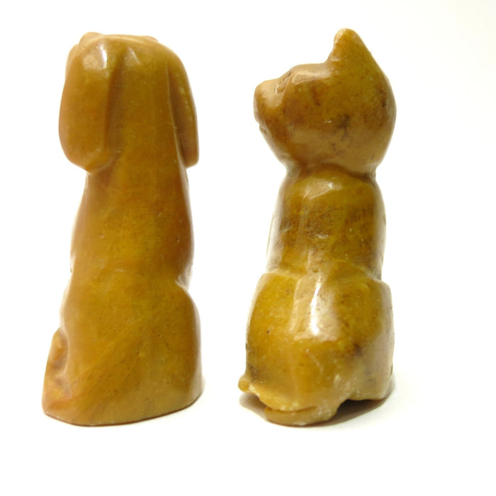 Animal Set 09 Cat Dog Yellow Jasper Stone Carving Pair - I Dig Crystals