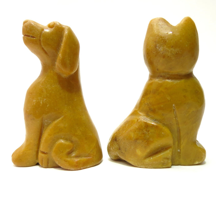 Animal Set 09 Cat Dog Yellow Jasper Stone Carving Pair - I Dig Crystals