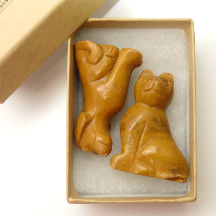 Animal Set 09 Cat Dog Yellow Jasper Stone Carving Pair - I Dig Crystals