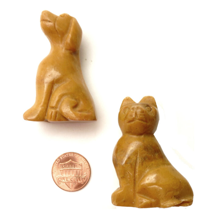 Animal Set 09 Cat Dog Yellow Jasper Stone Carving Pair - I Dig Crystals