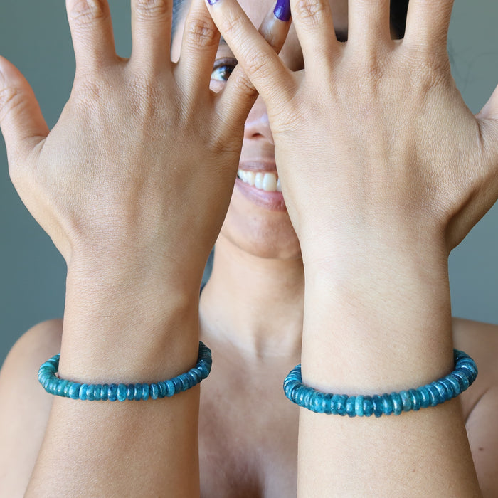 Apatite Bracelet Brilliant Blue Rondelle Beads