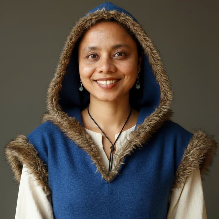 sheila of satin crystals wearing aquamarine earrings