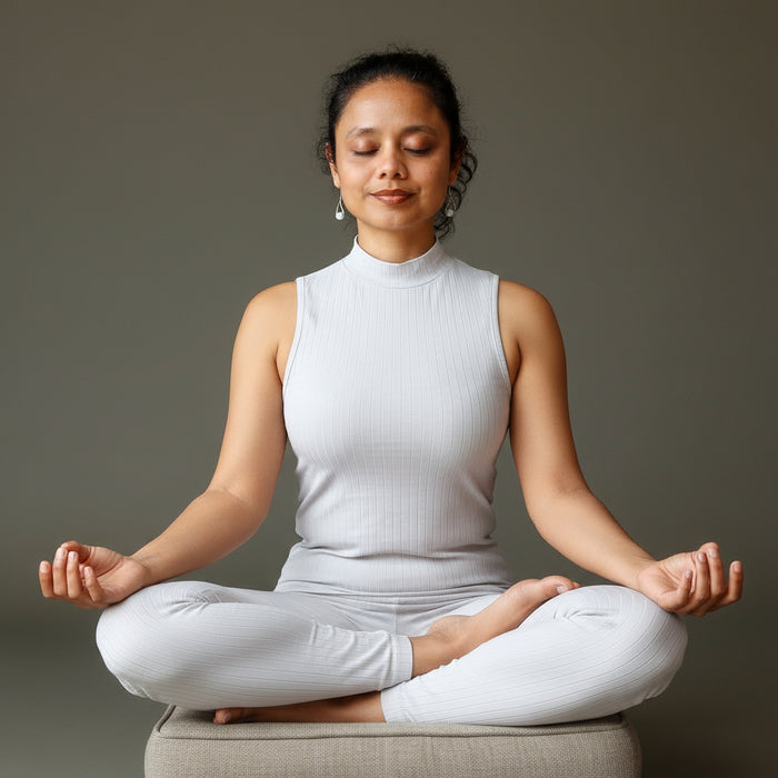 sheila of satin crystals wearing aquamarine earrings