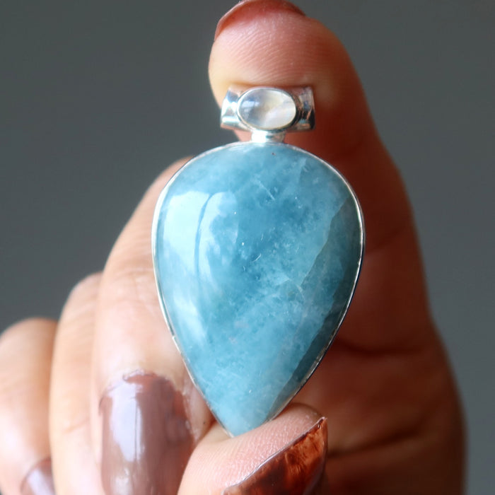 aquamarine and rainbow moonstone pendant