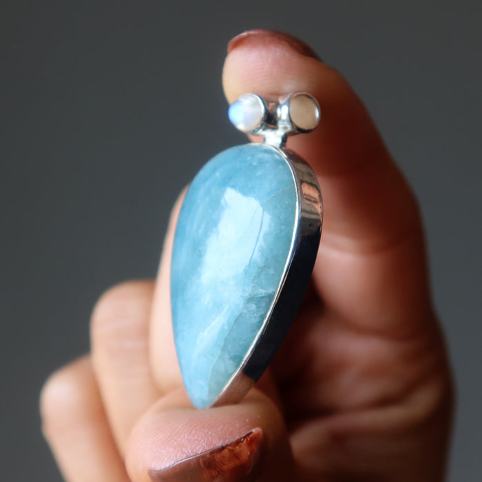 aquamarine and rainbow moonstone pendant