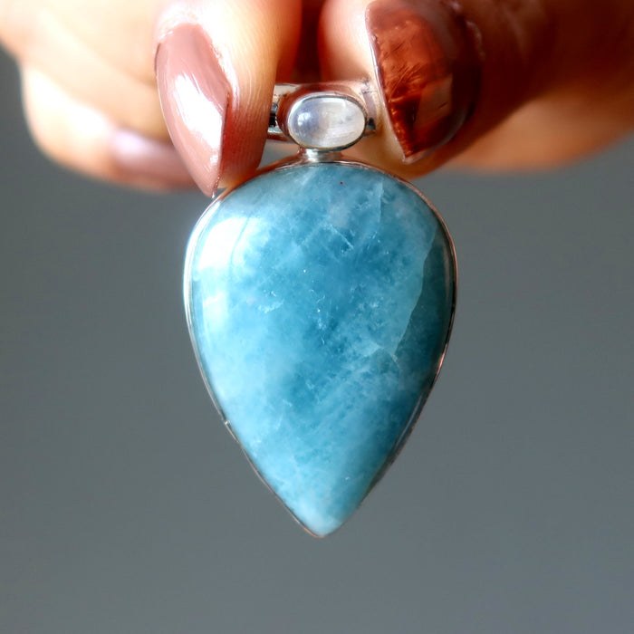 aquamarine and rainbow moonstone pendant
