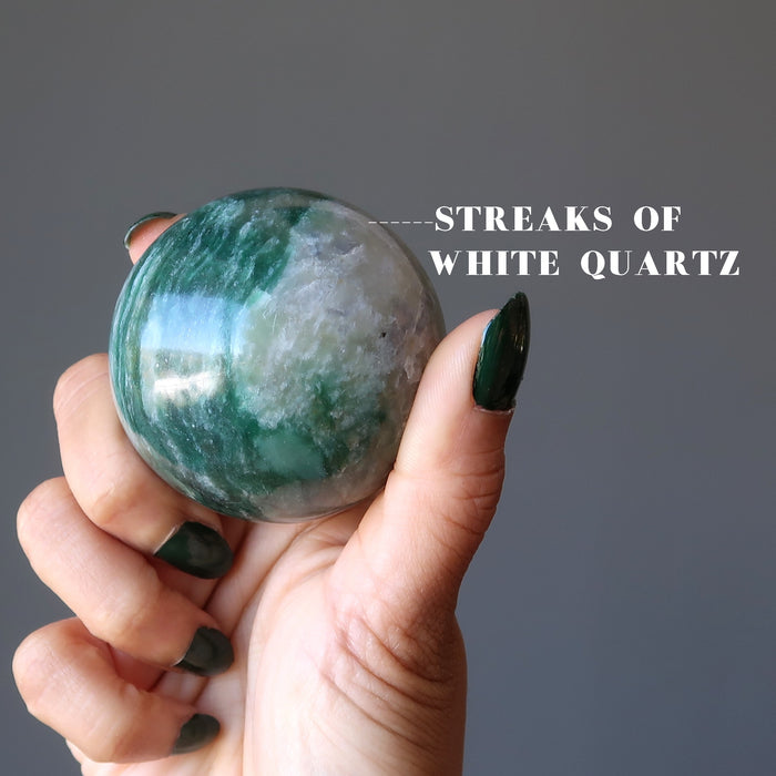green and white streaked aventurine sphere