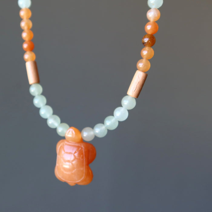red and green aventurine turtle necklace